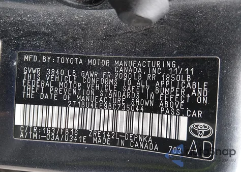 2011 Toyota Corolla Le from USA, damaged, VIN 2T1BU4EE9BC735044